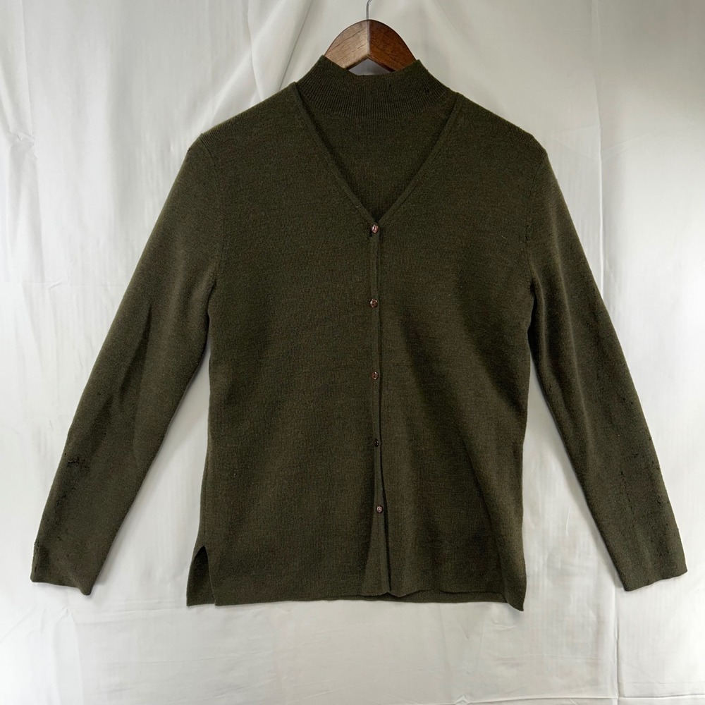 Pendleton Cardigan Set Womens S/M Olive Green Merino Wool Twin Set Mock Neck *